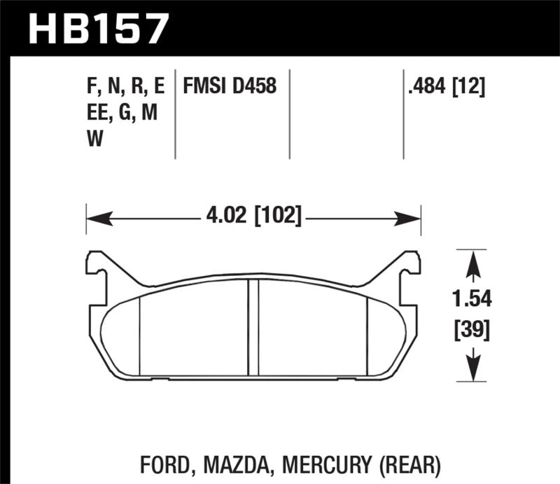 Hawk 91-96 Ford Escort / 90-93 Mazda Miata / 90-94 Protege / 91-96 Mer Tr DTC-30 Race Rear Brake Pad