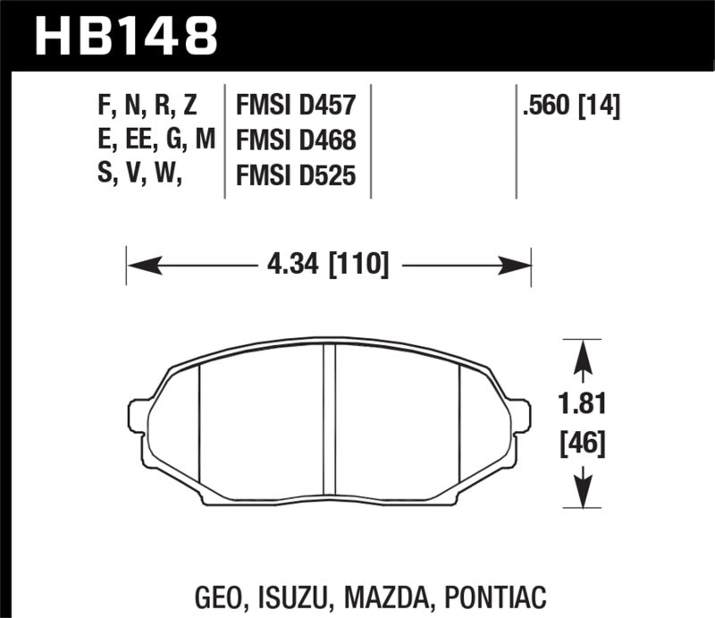 Hawk 90-93 Mazda Miata Base 1.6L HPS 5.0 Front Brake Pads